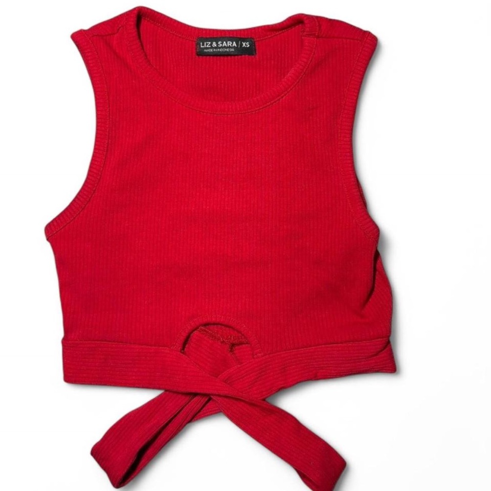 Liz & Sara Red ribbed crop top